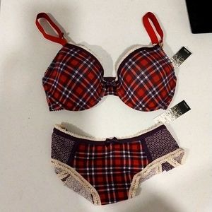 Kensie plaid cotton bra and panties NWT